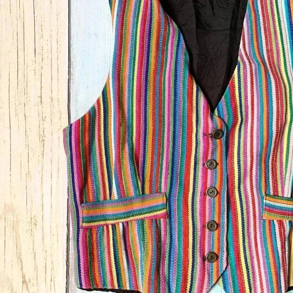 Cute vintage colorful stripes sleeveless button down vest size medium - Picture 4 of 9